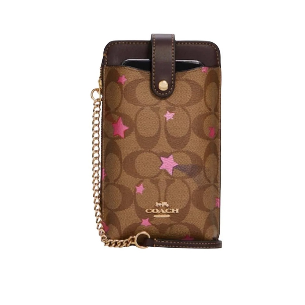 Coach North South Phone Crossbody in Signature Canvas with Disco Star Print.